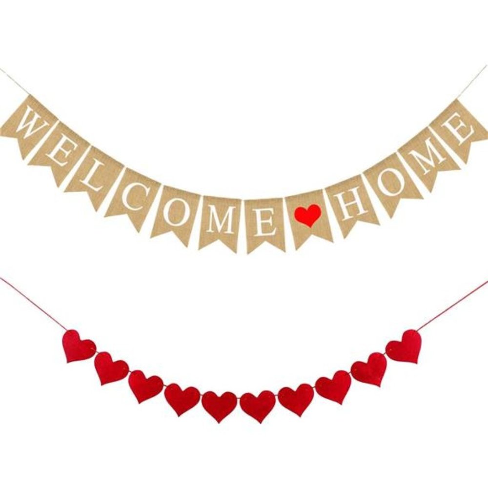 Welcome Home Banner Burlap Sign Party Decorations, Rustic Bunting Garland Props